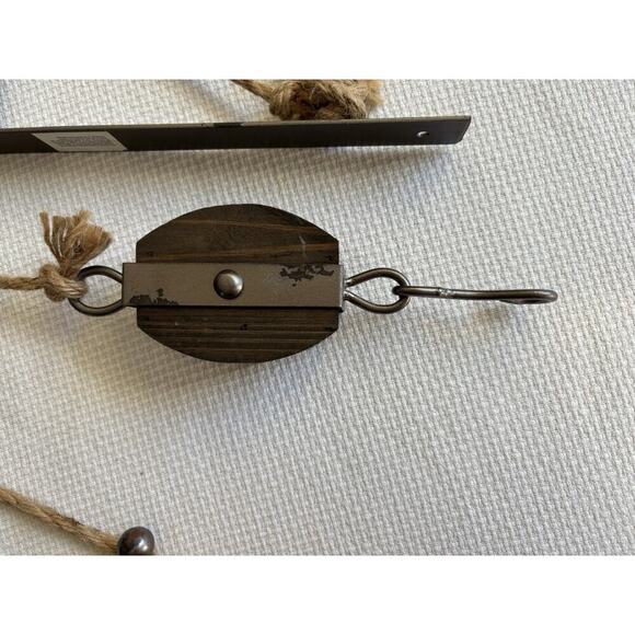 Pulley Mounting Brackets With Hook Rustic Vintage Inspired Metal Wood Twine Set - Picture 8 of 10